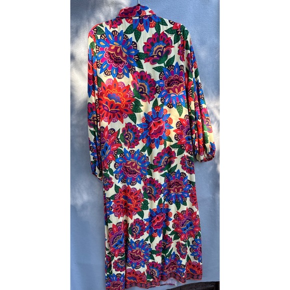 Farm Rio Anthropologie Maxi Dress Floral Bohemian Button Front Size L Pockets - Picture 5 of 13